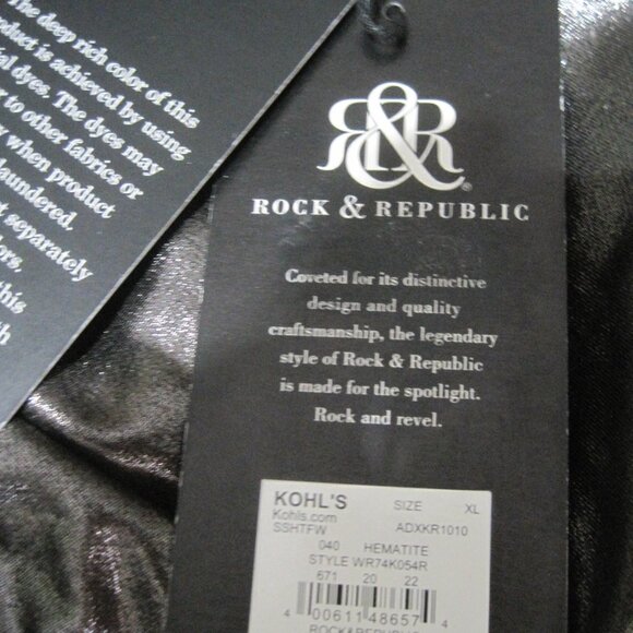 Nwt Rock & Republic Womens XL Metallic Black Cold Shoulder Top Mesh Ladder Neck - Picture 8 of 8